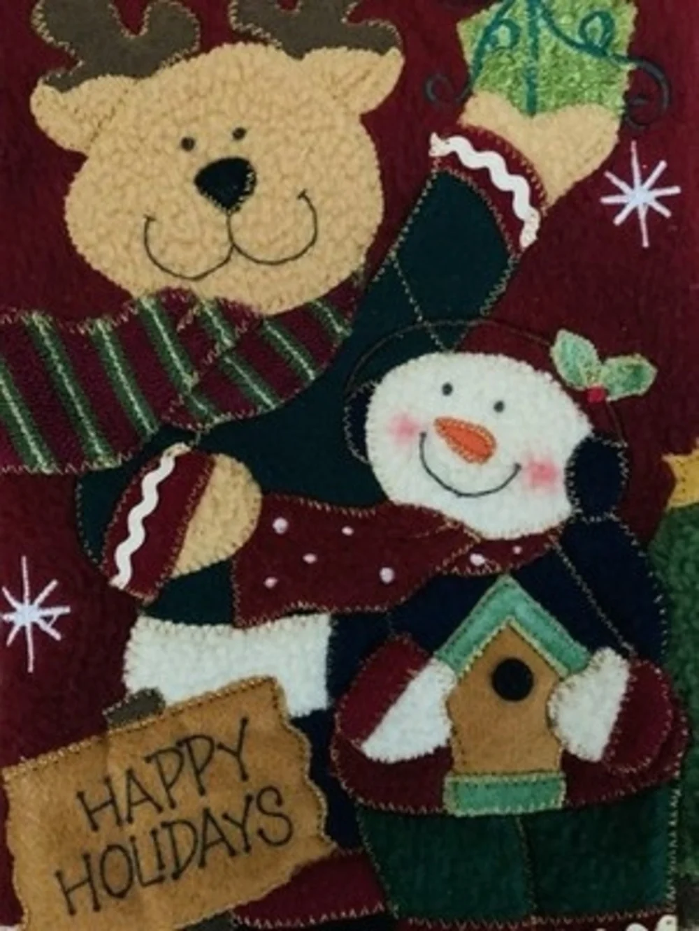 Merry Brite Embroidered Christmas Stocking with Snowman & Reindeer Design